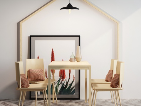  现代木质餐桌椅子组合3d模型 