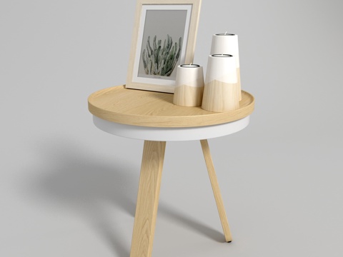  北欧木质圆形边几 摆件3d模型 