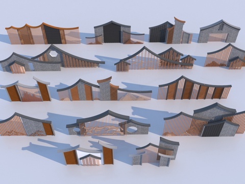  新中式乡村景墙3d模型 