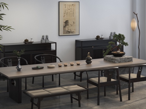  新中式茶室 茶桌椅3d模型 