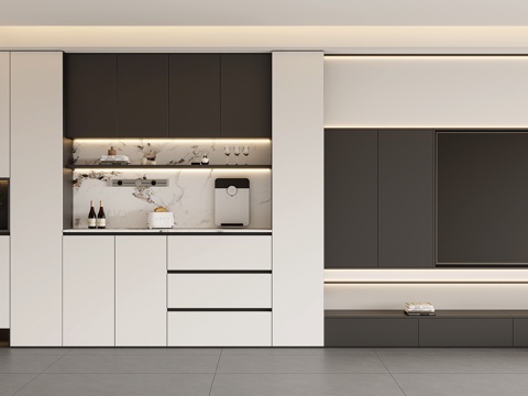 现代极简电视墙 鞋柜餐边柜电视墙 客厅电视背景墙柜 鞋柜su模型