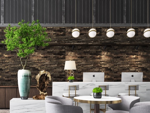  招商销售中心 现代新中式前台接待3d模型 