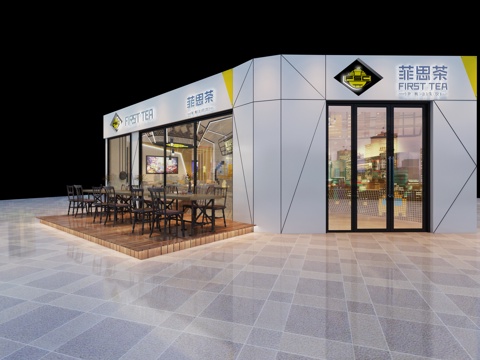  现代茶餐厅门头3d模型 