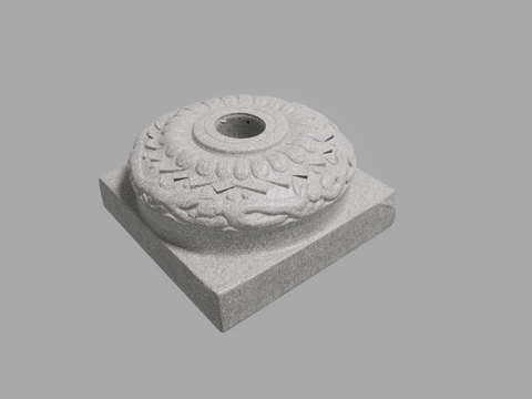 0082古建筑柱础花岗岩莲花柱础su模型