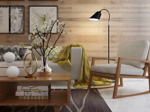  沙发茶几组合 落地灯 挂画 沙发茶几3d模型 