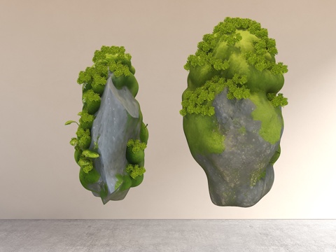  苔藓石头 悬浮石头 景观石头 室内景观石 景观雕塑 景观装置3d模型 