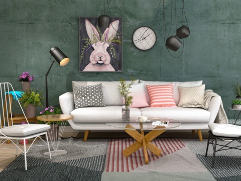  现代北欧沙发茶几组合3d模型 