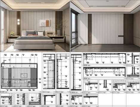 床头硬包造型、床头背景墙灯带、床头背景墙详图、木格栅暗藏灯带cad施工图
