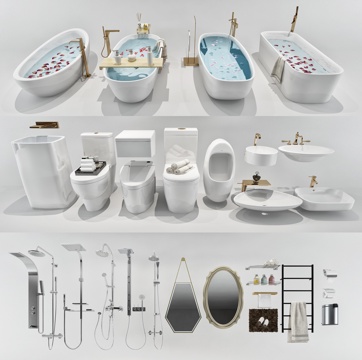  现代卫浴浴缸马桶 花洒组合3d模型 