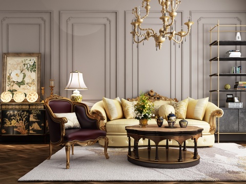  欧式沙发茶几 置物架 玄关柜组合3d模型 