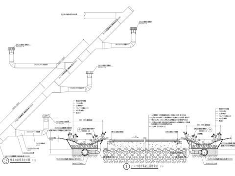 植草沟渗管系统 透水混凝土园路 给排水节点cad施工图