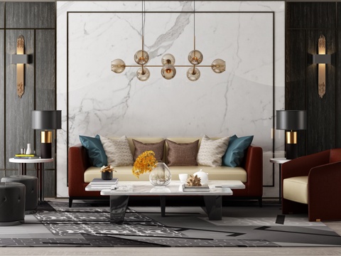  现代沙发茶几吊灯组合 沙发茶几3d模型 