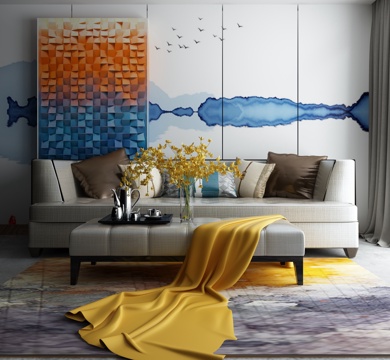  新中式沙发茶几组合3d模型 