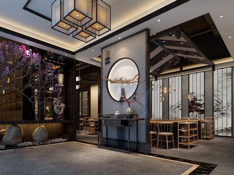  新中式火锅店3d模型 