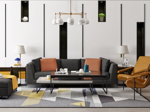  现代沙发茶几吊灯组合3d模型 