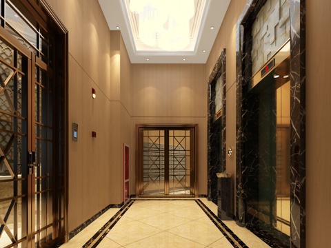  欧式简约酒店过道3d模型 