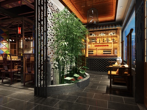  中式餐饮模型3d模型 