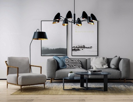  现代沙发茶几壁画组合3d模型 