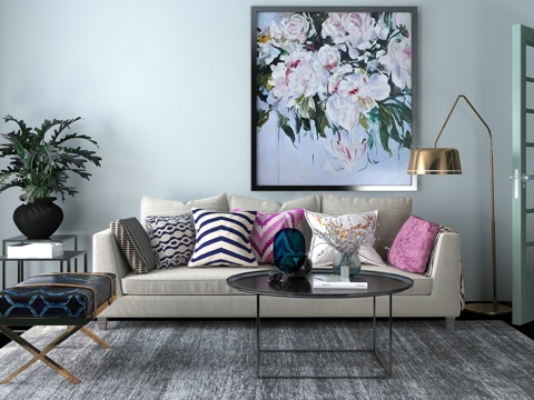  现代美式简约沙发茶几组合3d模型 