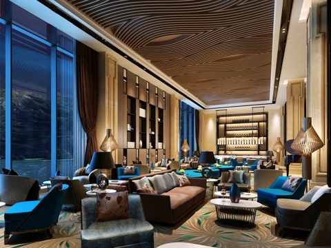  现代酒店大堂吧3d模型3d模型 