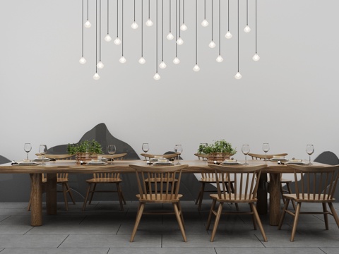  新中式餐桌椅3d模型 