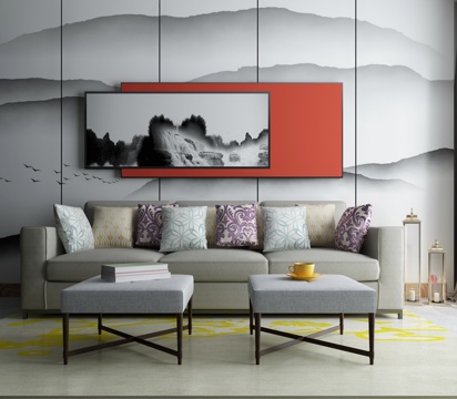  新中式沙发茶几组合3d模型 