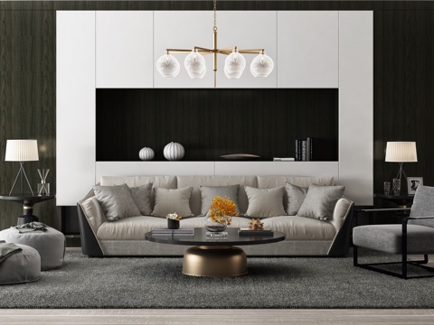  现代沙发茶几吊灯组合3d模型 