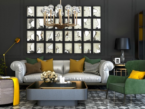  现代北欧沙发茶几组合3d模型 