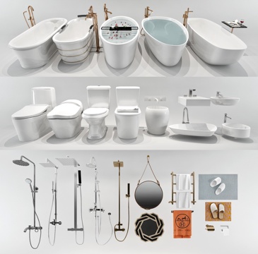  现代卫浴浴缸 马桶花洒组合3d模型 