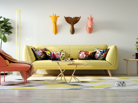  北欧组合沙发茶几组合3d模型 