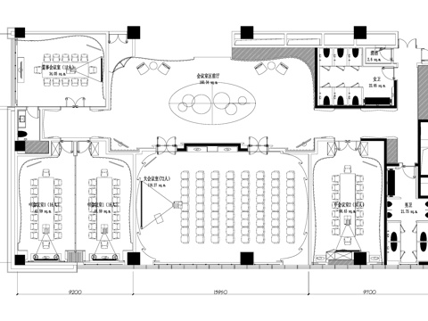 多功能大会议室报告厅平面图cad施工图