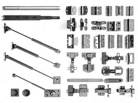  现代五金件 铰链 合页 抽屉滑轨 气压杆 拉直器3d模型 