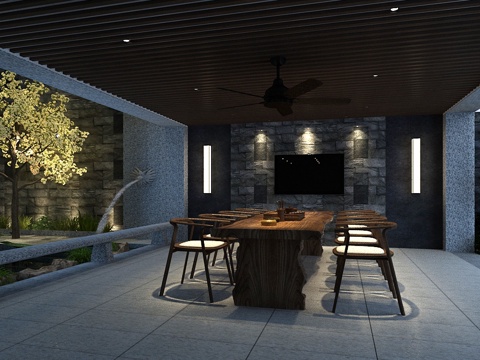  中式别墅 户外茶室休闲区3d模型 