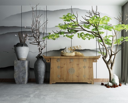  新中式端景条案3d模型 