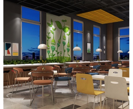  北欧食堂餐厅 餐桌椅组合3d模型 