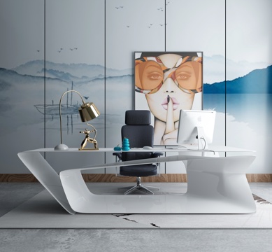  现代办公室办公桌3d模型 