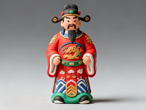 非遗手工彩泥财神雕塑美陈摆件su模型