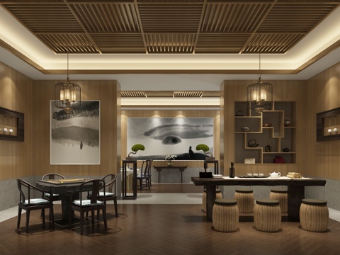  新中式休闲茶室3d模型 