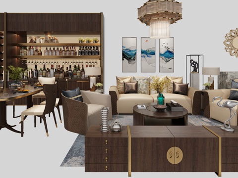  新中式沙发茶几组合3d模型 