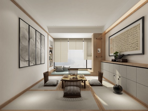  新中式茶室 挂画 椅子 墙饰品3d模型 