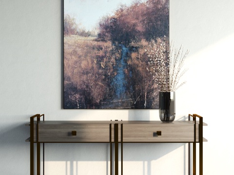  新中式端景条案 挂画 摆件组合3d模型 