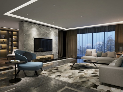  现代客厅 沙发 沙发茶几 餐桌椅 挂画 物件摆件 吊灯3d模型 