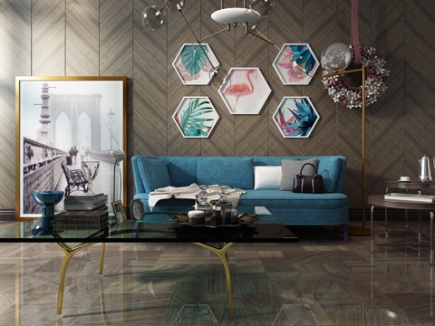  现代沙发茶几组合挂画模型3d模型 