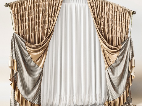  现代布艺窗帘3d模型 