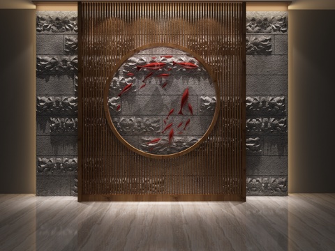  背景墙 形象墙 鱼群 隔断3d模型 