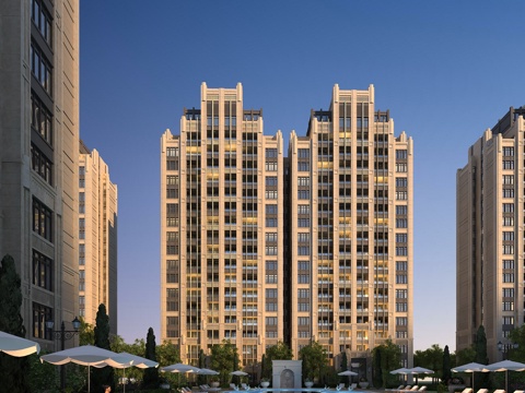  欧式高层住宅 游泳池3d模型 