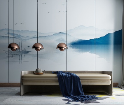  新中式卧榻 床榻 吊灯3d模型 