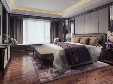  主卧主人房卧室 电视柜 床头柜3d模型 