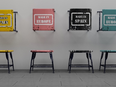  工业风餐桌椅3d模型 