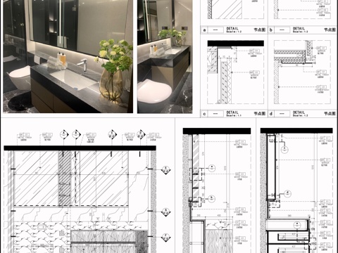洗手台节点 台盆卫浴柜 清镜 现代卫生间洗手台cad施工图